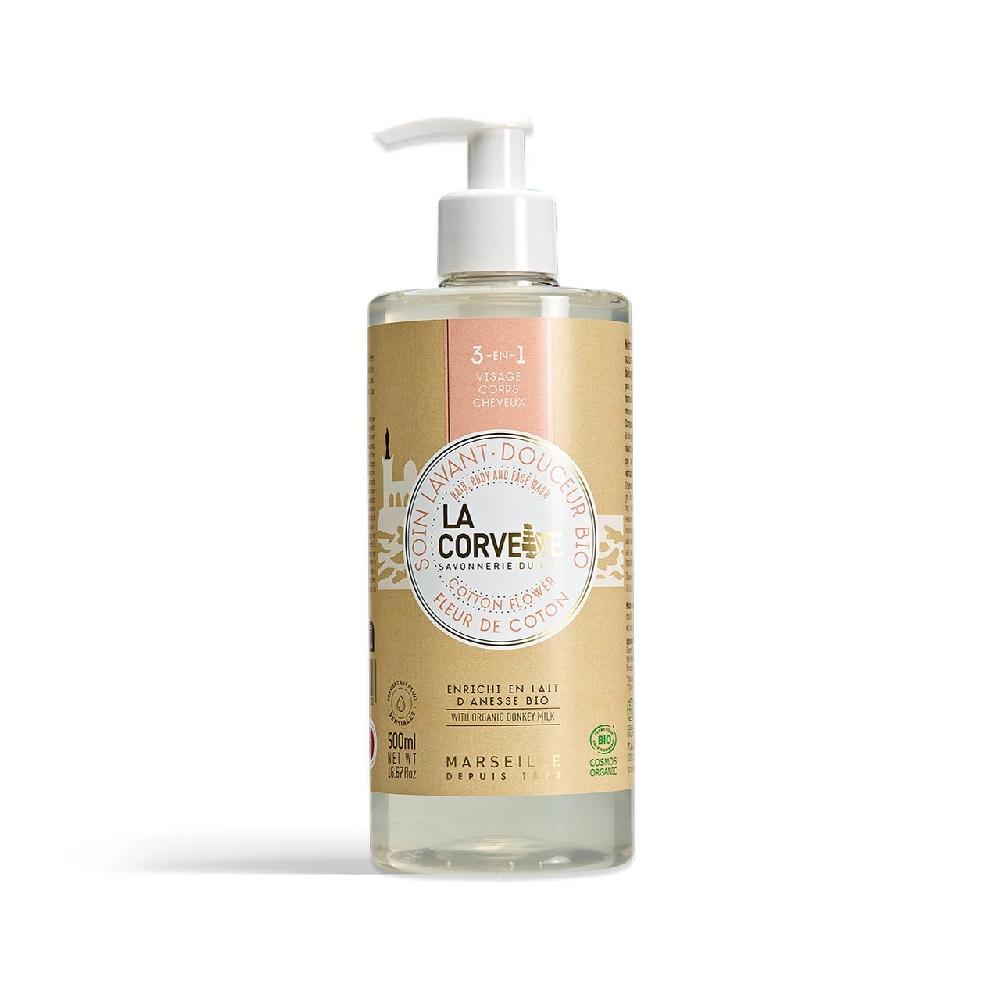 BIO TEKUTÝ MYCÍ GEL A ŠAMPON 3 v 1 KVĚT BAVLNÍKU 500 ml