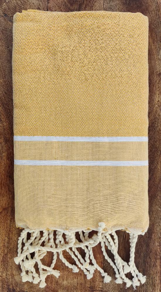 RUČNĚ TKANÝ BAVLNĚNÝ PLÉD FOUTA / HOŘČICOVÝ - PRODÁNO