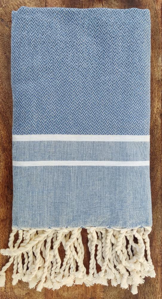 RUČNĚ TKANÝ BAVLNĚNÝ PLÉD FOUTA / ŠEDOMODRÝ - PRODÁNO