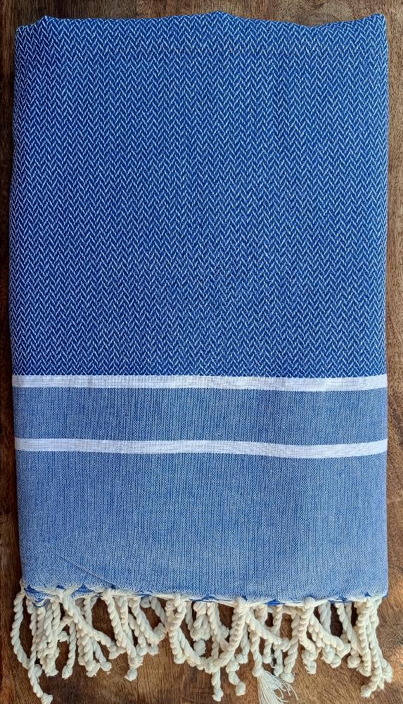 RUČNĚ TKANÝ BAVLNĚNÝ PLÉD FOUTA / MODRÝ - PRODÁNO