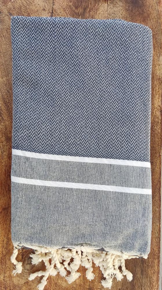 RUČNĚ TKANÝ BAVLNĚNÝ PLÉD FOUTA / ŠEDÝ