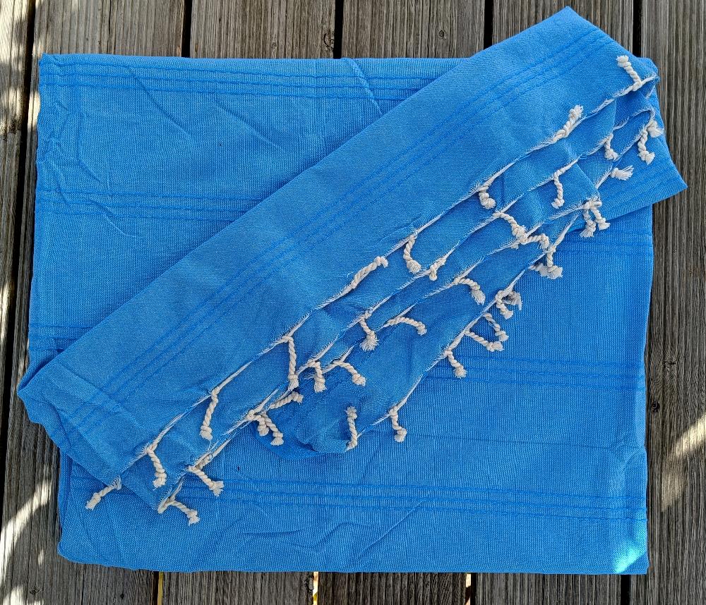 EXTRA VELKÝ RUČNĚ TKANÝ BAVLNĚNÝ PLÉD FOUTA / TYRKYSOVÝ