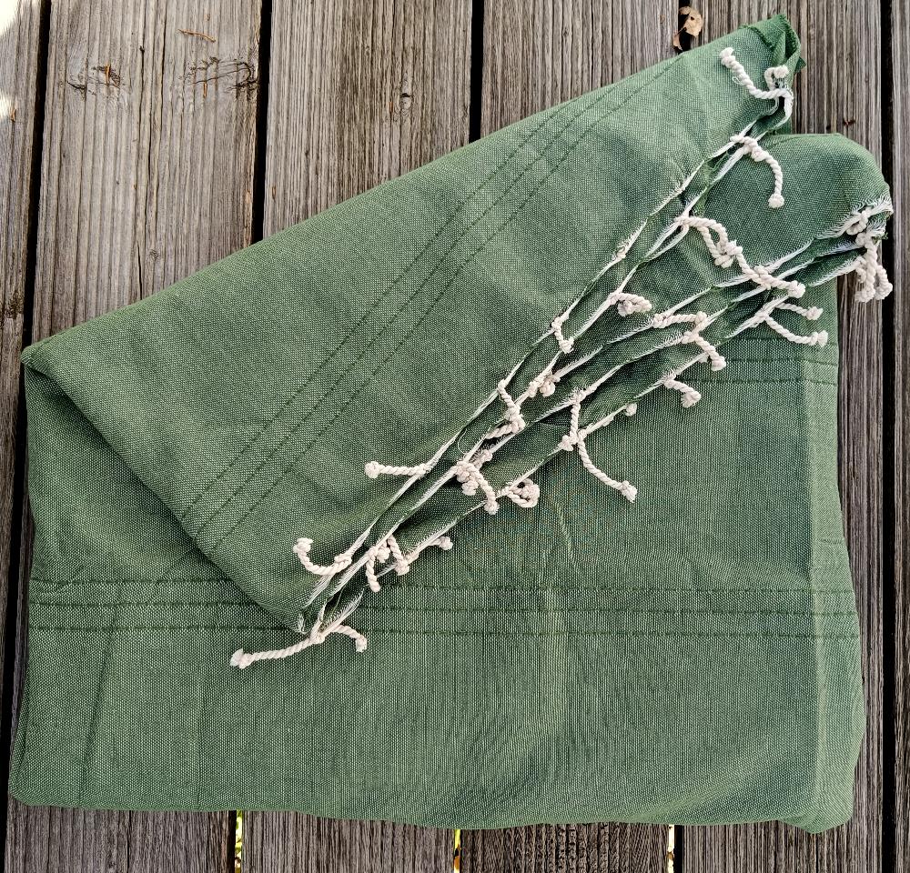 EXTRA VELKÝ RUČNĚ TKANÝ BAVLNĚNÝ PLÉD FOUTA / ZELENÝ